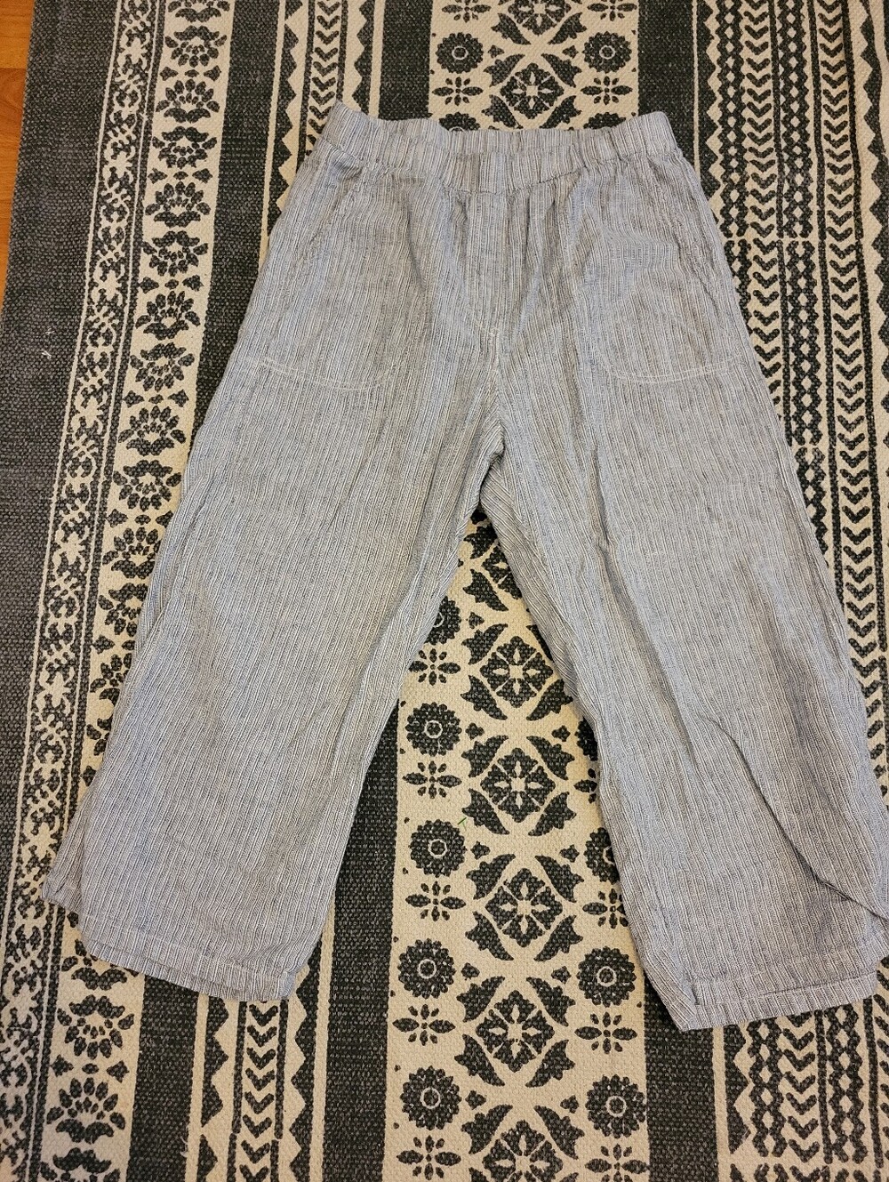 cut loose gray and white striped casual Pants Linen Size Xs